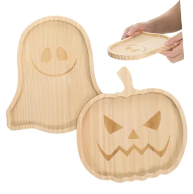 Produktbild von 2-teiliges Holztablett-Set für Halloween und Dekoration