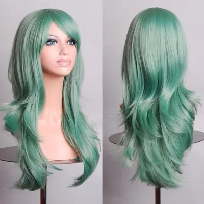 Image de Perruque longue bouclée et ondulée perruque femmes filles résistante à la chaleur perruque de fête pour Halloween perruque de costume vert menthe