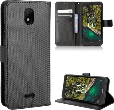 Produktbild von König Design Hülle kompatibel mit Nokia C100 Kunstleder Handyhülle - Handy Case Schwarz