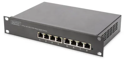 Produktbild von Digitus 10" Gigabit Ethernet Switch, 8-Port, Unmanaged, Unmanaged, Gigabit Ethernet (10/100/1000), Vollduplex, Rack-Einbau, 1U