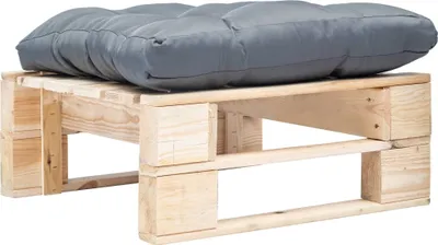 Image de The Living Store Tabouret de jardin à palettes avec coussin gris Bois naturel