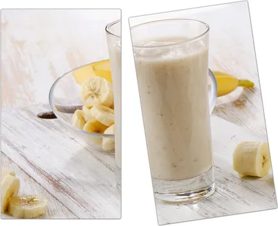 Produktbild von Spritzschutz Herdabdeckplatte Schneidebrett aus Glas Bananensmoothie 2-Teilig (60x52cm)