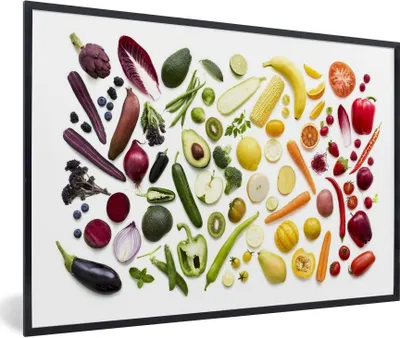Produktbild von MuchoWow® Gerahmtes Poster Gemüse - Obst - Regenbogen 60x40 cm - Poster mit Schwarzem Bilderrahmen Wandposter Rahmen Foto Bilder - Printing - Wanddeko Schlafzimmer