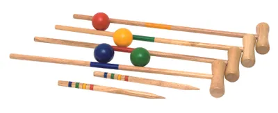 Produktbild von Krocketspiel aus Holz für Garten, 24 Teile, 79 cm Schlägerlänge, mit Tragetasche