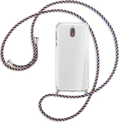 Produktbild von Handykette Backcover-Schutzhülle mit Band (Metall silberfarben) für Nokia 3.1 - blau+beige