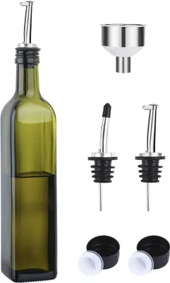 Image de Bouteille en verre verte de 500 ml avec bec verseur et entonnoir pour l'huile