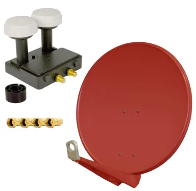 Produktbild von PremiumX DELUXE85 Alu 85cm Digital SAT Schüssel Ziegelrot Monoblock Twin PXMB-6T 4x F-Stecker