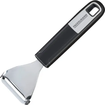 Produktbild von FACKELMANN Ziehschäler 17 cm SENSE, praktischer Gemüseschäler, Obstschäler mit rutschfestem und ergonomischem Soft-Touch-Griff (Farbe: Silber/Schwarz)