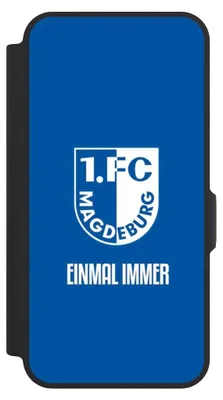 Produktbild von NIVOCASE Klapphülle für Samsung Galaxy A57 5G  Handyhülle aus Kunst Leder NIVOflip schwarz Offizielles Lizenzprodukt Wappen 1. FC Magdeburg