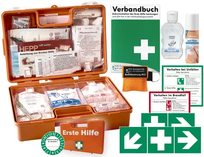 Produktbild von Verbandskoffer (K) Typ CSN - INKL. 90° ARR. -Paket 1- Erste Hilfe - akt. DIN 13157 INKL. Hygiene-Gel + Beatmungshilfe + Sprühpflaster + Aufkleber
