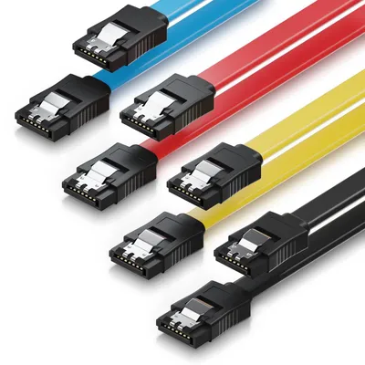 Produktbild von deleyCON 4x 50cm SATA III Kabel S-ATA 3 Datenkabel 6 GBit/s Verbindungskabel Anschlusskabel für HDD SSD - Metall-Clip - 2 Gerade L-Type Stecker - Gelb/Rot/Blau/Schwarz