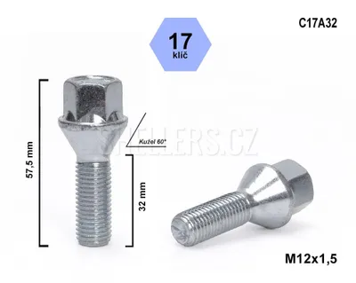 Obrázok produktu pre Skrutka kolesa M12x1,5x32 kužeľová, kľúč 17, C17A32 výška 57,5 mm