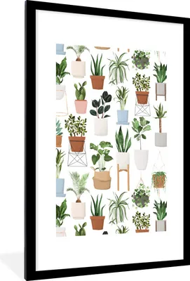 Produktbild von MuchoWow® MuchoWow® Gerahmtes Poster Pflanzen - Pastell - Weiß 60x90 cm - Poster mit zchwarzem Bilderrahmen - Dekoration - Wandposter Wohnzimmer - Hochwertig
