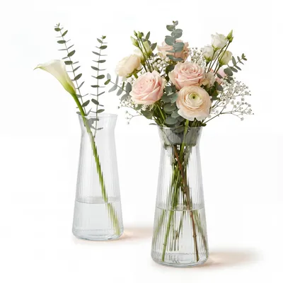 Produktbild von BigDean 2 Blumenvasen aus Glas Riffeldesign sehr stilvoll