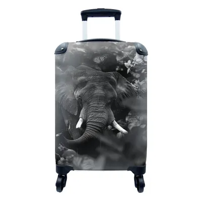 Produktbild von MuchoWow® Koffer Handgepäck Trolley Rollkoffer Kleine Reisekoffer mit 4 Rollen - Elefant und Schmetterlinge im Dschungel - schwarz und weiß - Cabin Size < 55x40x23 cm & 55x40x20 cm - Fotokoffer - Kabinenkoffer - Boardgepäck - Reise-Box - Reisekoffer - Reisegepäck - Koffer mit Bild - Trolley für Kinder