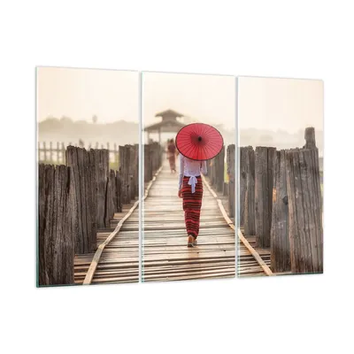 Produktbild von Bilder auf glas - 3 Teile - Birma Regenschirm Brücke - 165x110cm - Glasbilder - Wandbilder - Bilder - zum Aufhängen bereit - Wanddekoration aus Glas - Glas Bilder - Wandbild auf Glas - GCE165x110-4261