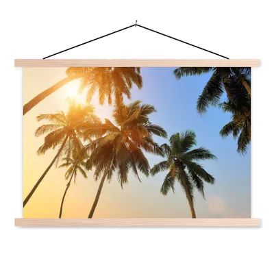 Produktbild von MuchoWow® Textilposter Palme - Sonne - Sommer - Tropisch 120x80 cm mit holzfarbenen Rahmen - Aufhängeset