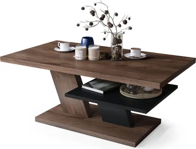 Produktbild von Moderne Wohnzimmertisch Conte, Braune eiche + Schwarz, mit Hochglanz-Oberfläche – Stilvolles Design & Praktische Funktion -05