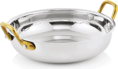 Image de Plat de service avec 2 poignées latérales ø 18 cm, acier chromé-nickelé, laiton