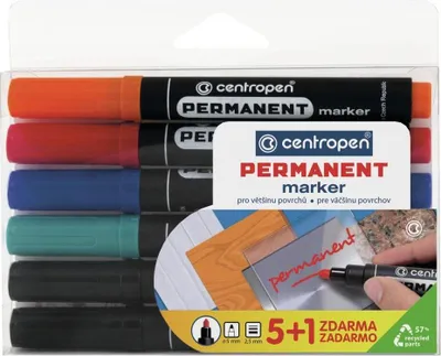 Immagine prodotto di Marcatore permanente Centropen 8566, punta tonda, 2,5 mm, set di 5+1 pezzi