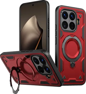 Produktbild von Dual Layer Hülle für Xiaomi 15T Pro mit Ring Ständer Magnetisch Stoßfest Handyhülle Rot