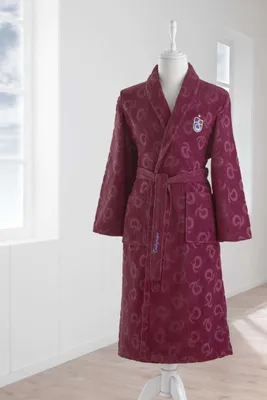 Produktbild von TAÇ Trabzonspor Jacquard-Bademantel mit Schalkragen – Größe L –Morgenmantel aus 100% Baumwolle – Hochwertiges eingewebtes GS-Muster – Burgunderrot Blau