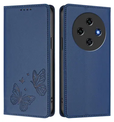Image de Étui en cuir pour Oukitel C5 2025, étui de protection type portefeuille en cuir gaufré « papillon » avec support, bleu foncé