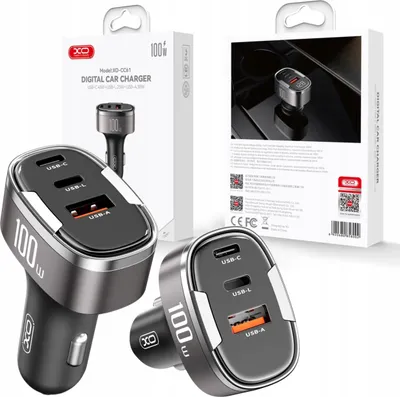 Image de XO Chargeur de téléphone portable CC61 PD QC 3.0 100W 1x USB1x USB-C 1x Lightning gris