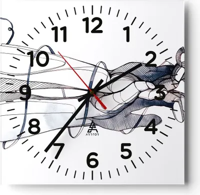 Produktbild von Wanduhr - Quadrat - Glasuhr - Hände Surrealismus Grafik - 40x40cm - Schleichendes Uhrwerk - Lautlos - zum Aufhängen bereit - Dekoration Modern - Wanddekoration aus Glas - C4AC40x40-4447