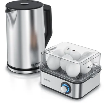 Produktbild von Arendo Frühstücks-Set, 8er Eierkocher EIGHTCOOK, Wasserkocher mit Temperatureinstellung, Silber