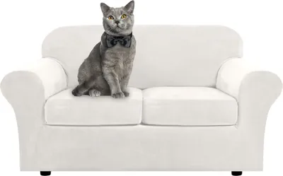 Produktbild von 3 Stück Samt Stretch Sofabezug Loveseat Bezug Möbelschutz mit elastischem Boden Rutschfester Dicker waschbarer Sofabezug(2 Sitzer,Weiß)