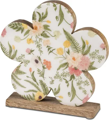 Produktbild von Dekoobjekt Blüte mit Blumenmotiv H. 18cm weiß bunt natur Mangoholz Formano F26