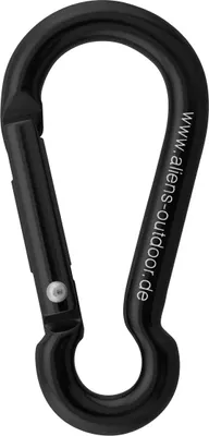 Schwarzer Materialkarabiner "Mini Schnapper" von Aliens; 6 cm; geeignet für Klettern.