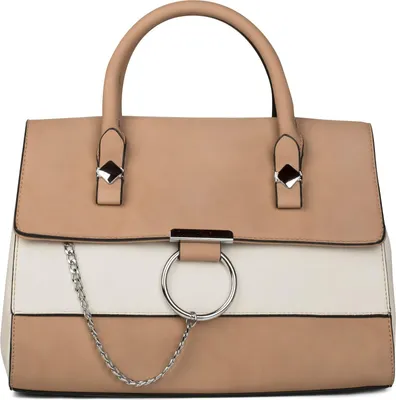 Produktbild von styleBREAKER Satchel Henkeltasche im 2-Tone Design mit Metall Ring und Kette, Handtasche, Tasche, Damen 02012125