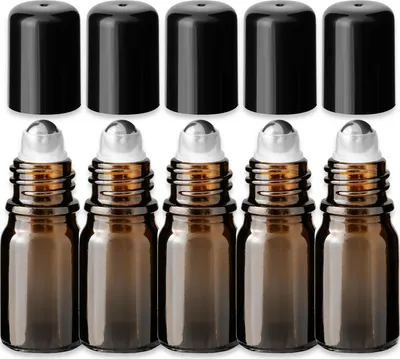 Produktbild von 5x Braune Glasflasche 5 ml Roll On mit schwarzer Kappe Probefläschchen