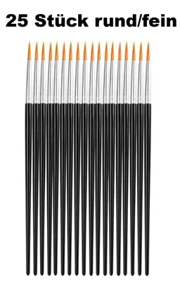 Produktbild von Künstlerpinsel Set 25–100 Stück Flach- & Rundpinsel fein für Acryl Aquarell Öl