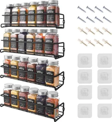 Produktbild von Famanu Kräuterregal zur Wandmontage ohne Bohren - schwarz - 4-teilig