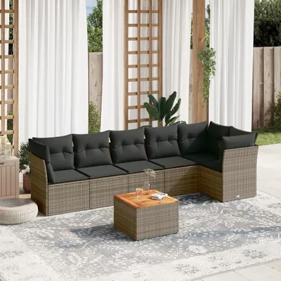 Produktbild von Design 7-tlg. Garten-Sofagarnitur mit Kissen Grau Poly Rattan, Gartenmöbel-Sets 2024 Neu