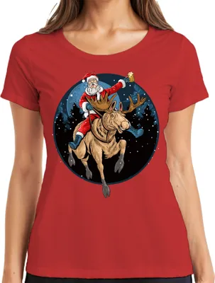Produktbild von Weihnachtsmann Bier Rentier - Weihnachten Weihnachtsgeschenk Christmas Damen T-Shirt, Rot, XXL