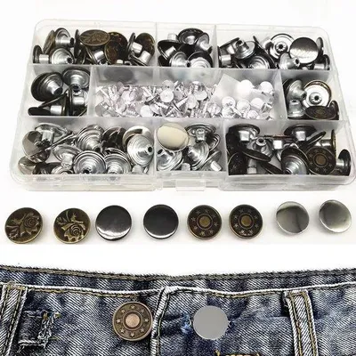 Image de Lot de 120 boutons en métal pour jeans - Boutons rotatifs réglables - Boutons de rechange pour jeans - Diamètre 17 mm - Pas besoin de coudre