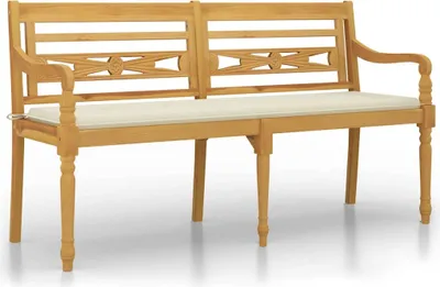 Produktbild von vidaXL Batavia-Bank mit Creme Kissen 150 cm Massivholz Teak