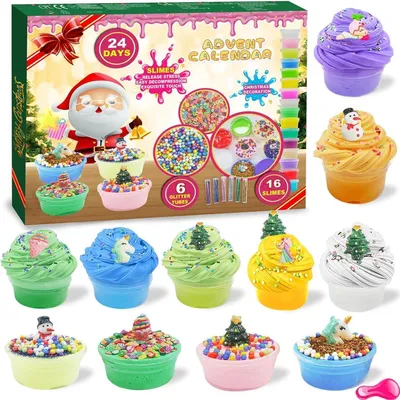 Immagine prodotto di Calendario dell'Avvento con slime, fai da te, 24 giorni, ideale per bambine dai 5 ai 13 anni