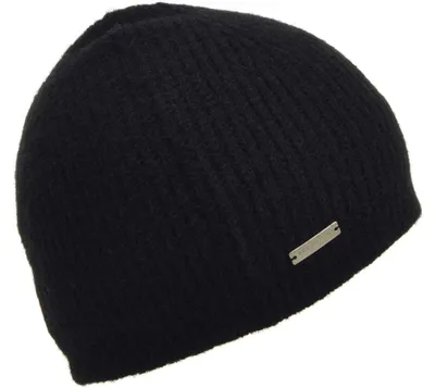 Image de Bonnet tricoté léger Seeberger, avec un logo discret sur le côté et une bande en polaire intégrée, couleur noire, taille unique