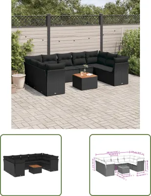 Produktbild von The Living Store 10-tlg. Garten-Sofagarnitur mit Kissen Schwarz Poly Rattan
