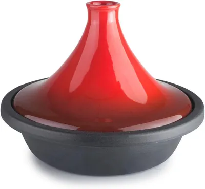 Obrázek produktu pro Tajine – marocký hrnec – pro pomalé vaření – litinový s keramickou vložkou – 32 cm – černý