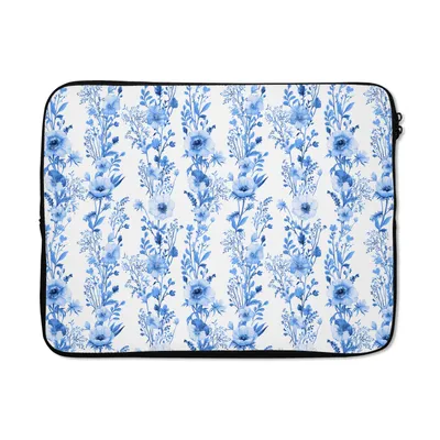 Produktbild von MuchoWow® Laptop Hülle 17 Zoll Laptoptasche Blumen - Anemone - Blau - Muster - Zipper - Schutzabdeckung