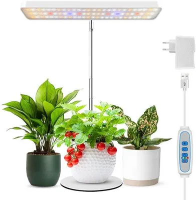Imagen del producto de Lámpara LED para plantas Unyqoos® de espectro completo, con altura ajustable de 18–26 pulgadas, 78 LEDs, temporizador de 6/12/16 horas, 3 modos y 5 niveles de intensidad para plantas de interior