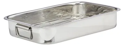 Produktbild von Relaxdays, Bräter mit Rost XL, Edelstahl, backofengeeignete Schwedenschale, spülmaschinenfest, Bratreine, Gitter, silber