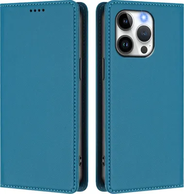Image de Etui en cuir pour iPhone 13 Pro, étui magnétique en cuirPolyuréthaneavec support Lake blue