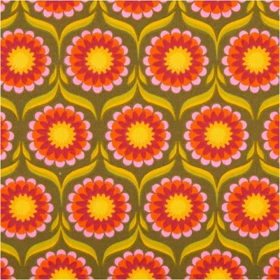 Produktbild von Baumwollstoff Meterware Retro Blumen grün pink gelb